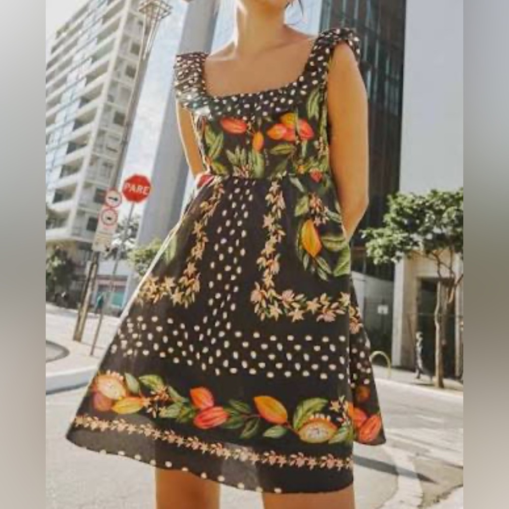 FARM Rio Black Floral Polka Dot Mini Dress